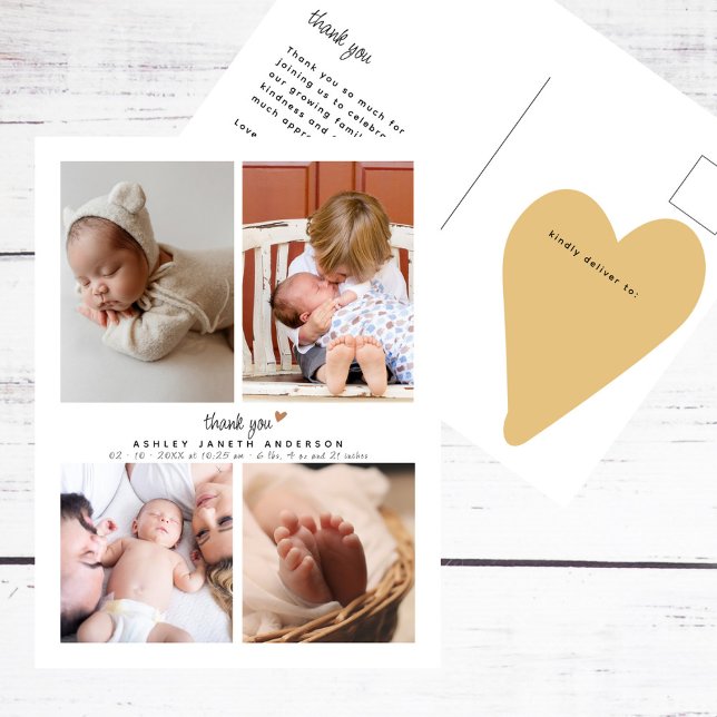 Minimalistisk Tack för fotokollage babydusch Vykort (Skapare uppladdad)
