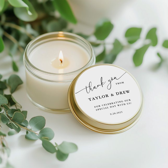 Minimalistisk Tack-fördel Runt Klistermärke (Minimalist Thank You Wedding Favor Classic Round Sticker)