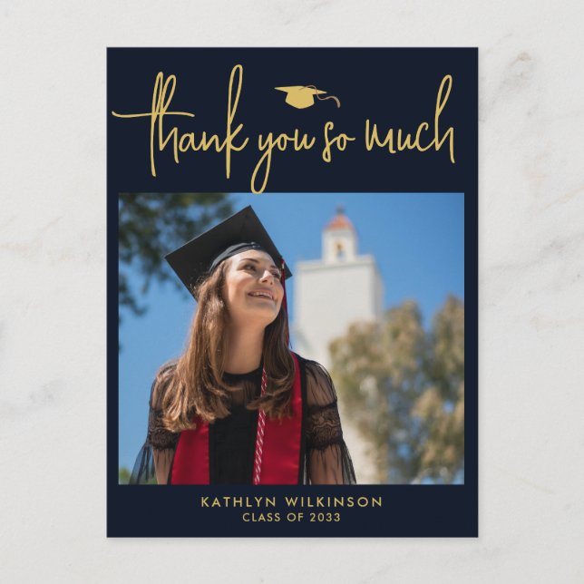 Minimalistisk Tack i det moderna marinblått Guld-s Vykort (Framsida)