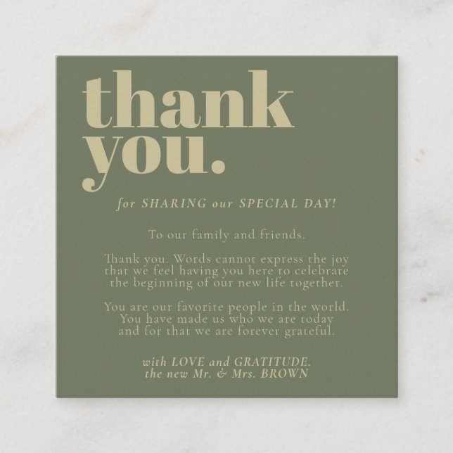 Minimalistisk Tack Sage Guld Tilläggskort (Framsida)