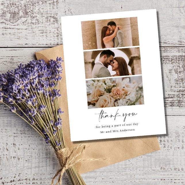 Minimalistisk Tacksamhetskort För Bröllop Med Fler Vykort (Minimalist Multi-Photo Wedding Thank You Postcard)