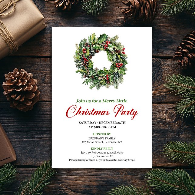 Minimalistisk tallkrans julfestkort inbjudningar (Minimalist Pine Wreath Christmas Party Card)