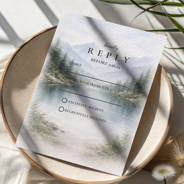 Minimalistisk tallskogslandskapsbröllop OSA kort (Skapare uppladdad)