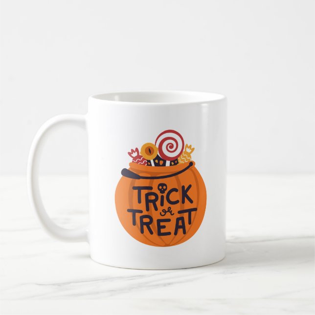 Minimalistisk taloky Halloween Bright Pumpkin Joy Kaffemugg (Vänster)