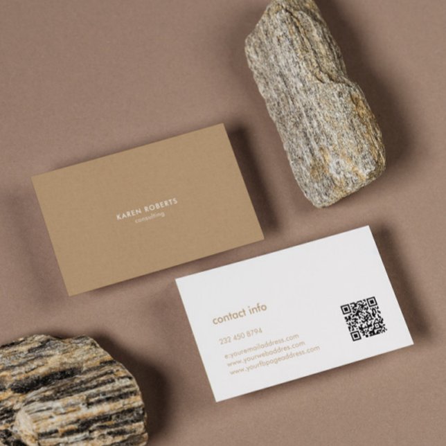 Minimalistisk Tan Linen White Typography Visitkort (Skapare uppladdad)