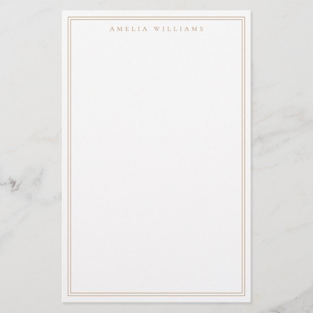 Minimalistisk Tan Monogram Två Kantlinjer Brevpapper (Framsida)