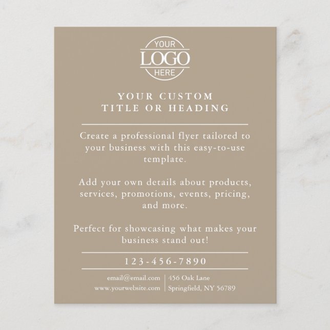 Minimalistisk Taupe Beige Business Logotyp Promoti Flygblad (Framsidan)