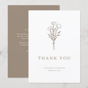 Minimalistisk Taupe-Blommigt Bouquet Bröllop Tack Kort