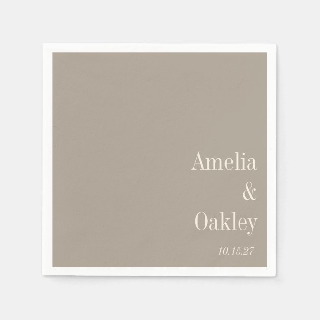 Minimalistisk Taupe Brown Elegant bröllop Anpassni Pappersservett (Framsidan)