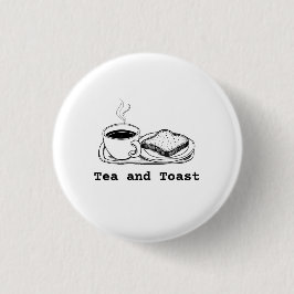Minimalistisk Tea och Toast Handritad Linjekonst Knapp
