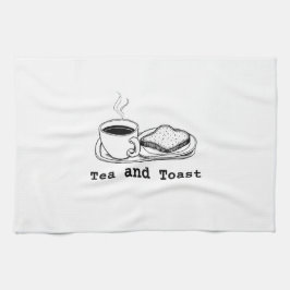 Minimalistisk Tea och Toast Handritad Linjekonst Kökshandduk