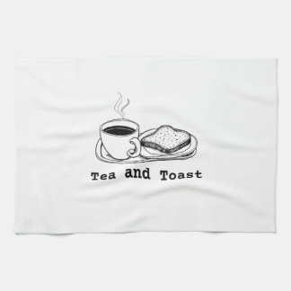 Minimalistisk Tea och Toast Handritad Linjekonst Kökshandduk