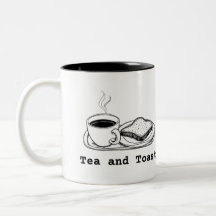 Minimalistisk Tea och Toast Handritad Linjekonst
