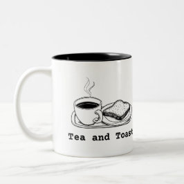 Minimalistisk Tea och Toast Handritad Linjekonst Två-Tonad Mugg