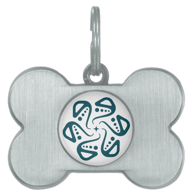 Minimalistisk teal bläckfisk tentakel mandala kons ID-bricka husdjur (Framsidan)