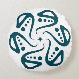 Minimalistisk teal bläckfisk tentakel mandala kons rund kudde