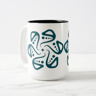 Minimalistisk teal bläckfisk tentakel mandala kons Två-Tonad mugg
