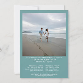 Minimalistisk teal fotobryllopsprovdryck inbjudningar