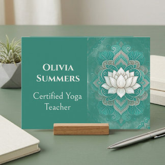 Minimalistisk Teal Helig Lotus Yoga Reiki Instrukt Visitkort