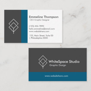 Minimalistisk Teal Rand fet Mörk Grått Sleek White Visitkort