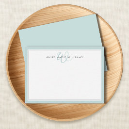 Minimalistisk Teal Två Kant Monogram Anteckningskort