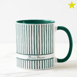 Minimalistisk Teal Vattenfärg Ränder Anpassat Namn Mugg