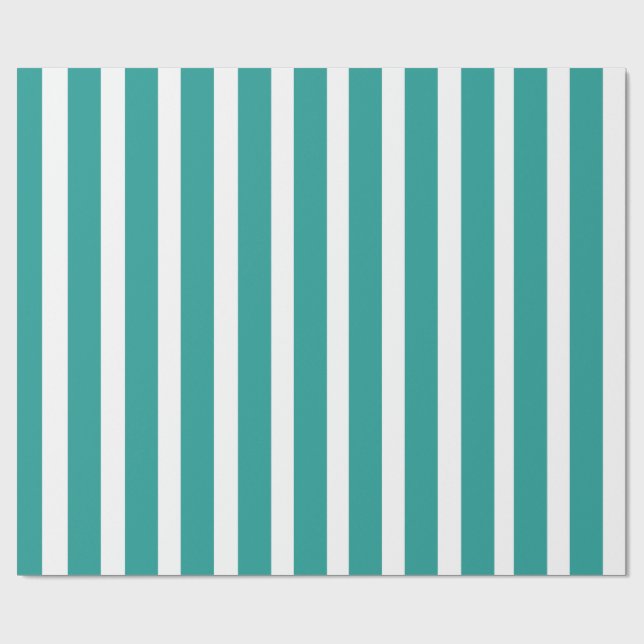 Minimalistisk teal & vit vertikala ränder  presentpapper (Platt)