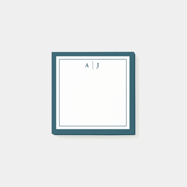Minimalistisk Tealblå Tvåkanter Monogram Post-it Block (Framsida)