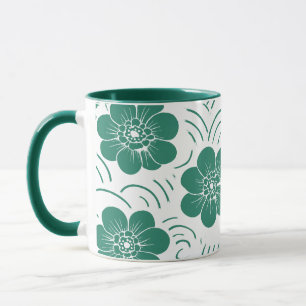 Minimalistisk tealgrön blocktryckt blomstermönster mugg