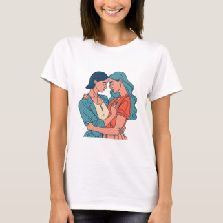 Minimalistisk Teckning Cute Lesbisk par T Shirt