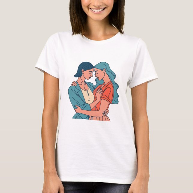 Minimalistisk Teckning Cute Lesbisk par T Shirt (Framsida)