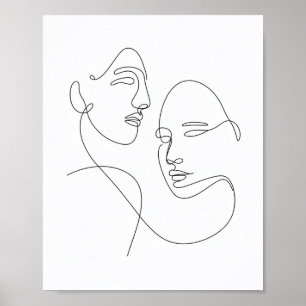 Minimalistisk Teckning i en rad i två Ansikte Poster