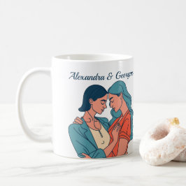 Minimalistisk Teckning-Lesbisk par-Personlig Kaffemugg
