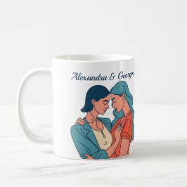 Minimalistisk Teckning-Lesbisk par-Personlig Kaffemugg