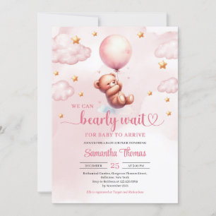 Minimalistisk teddy med rosa ballongdusch inbjudningar