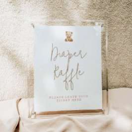 Minimalistisk Teddybjörn Baby Shower Blöja Lotteri Poster