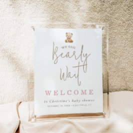 Minimalistisk Teddybjörn Baby Shower Välkomstskylt Poster