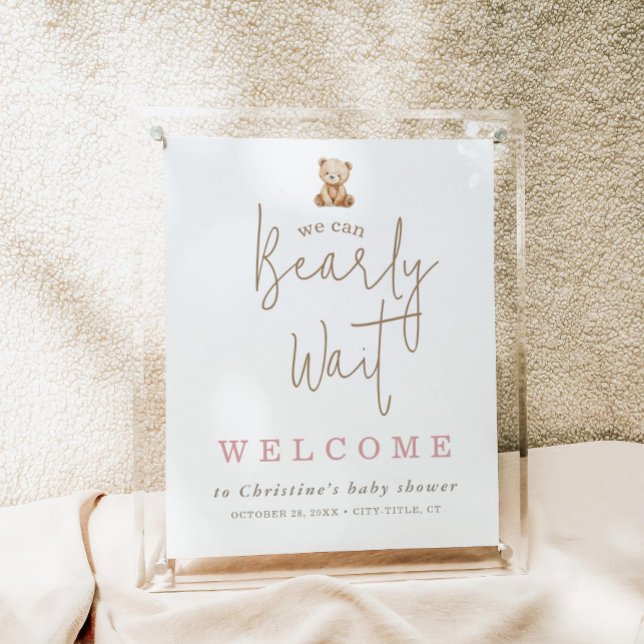 Minimalistisk Teddybjörn Baby Shower Välkomstskylt Poster (Skapare uppladdad)