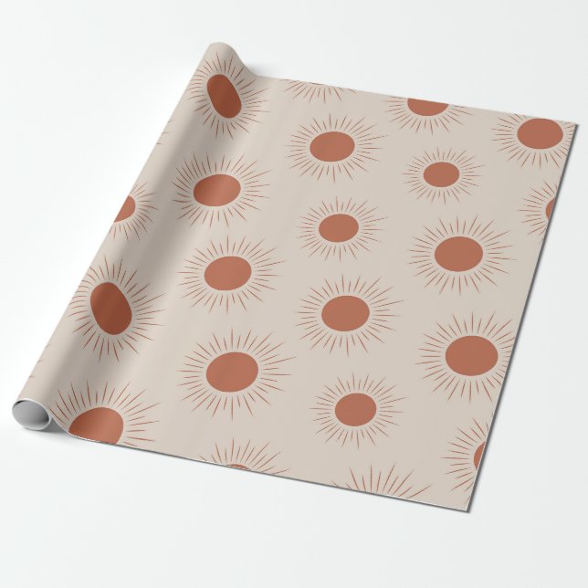 Minimalistisk Terracotta Abstrakt Boho sol mönster Presentpapper (Utrullad)