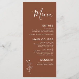 Minimalistisk Terracotta Bohemian Bröllop Menu Meny
