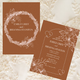 Minimalistisk terracotta boho Brnt Orange Bröllop Inbjudningar