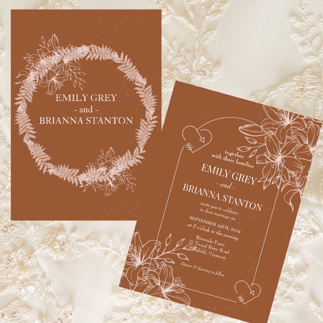 Minimalistisk terracotta boho Brnt Orange Bröllop Inbjudningar (Skapare uppladdad)