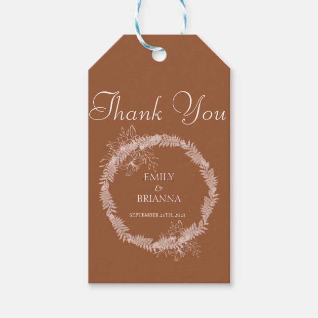 Minimalistisk terracotta boho Brnt Orange bröllop Presentetikett (Framsidan)