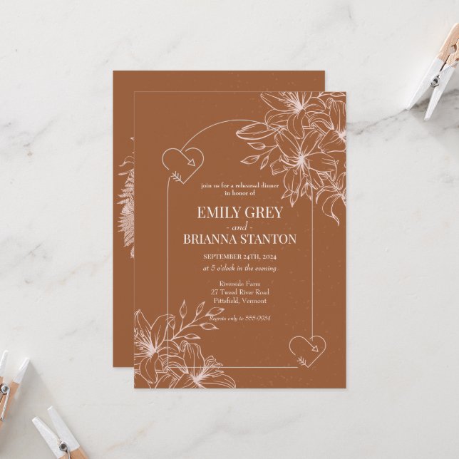 Minimalistisk terracotta boho Brnt Rehearsal Midda Inbjudningar (Fram/Back In Situ)