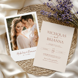 Minimalistisk Terracotta Bränn Orange Bröllop Phot Inbjudningar