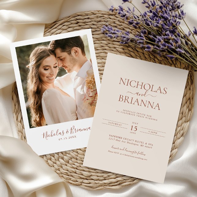 Minimalistisk Terracotta Bränn Orange Bröllop Phot Inbjudningar (Skapare uppladdad)