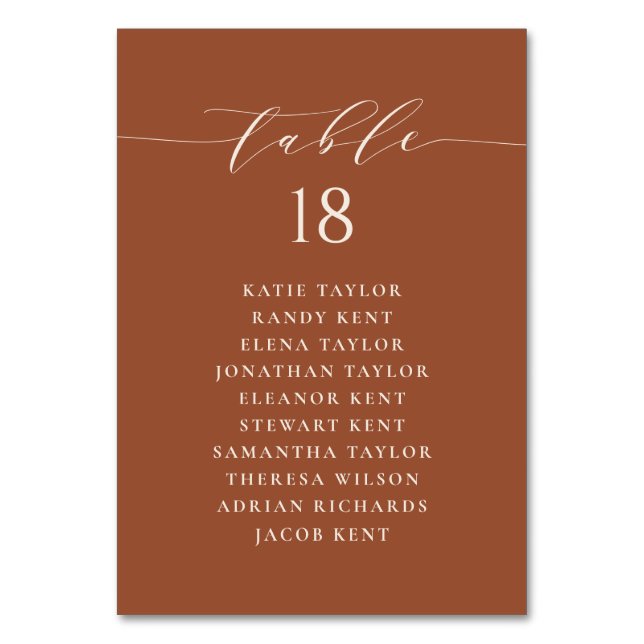 Minimalistisk terracotta Bröllop-plan Bordsnummer (Framsidan)