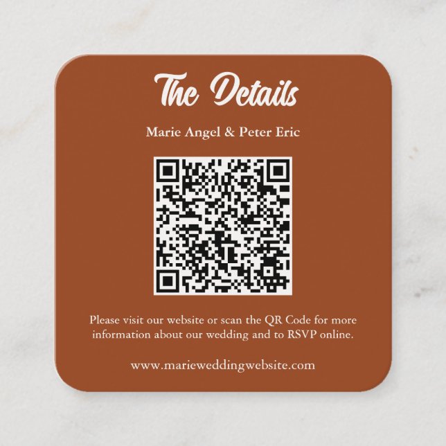Minimalistisk Terracotta Bröllops QR-kodinkluderin Fyrkantigt Visitkort (Framsida)