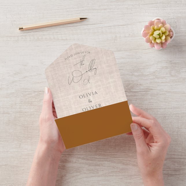 Minimalistisk terracotta faux linen QR-kod bröllop (Video)