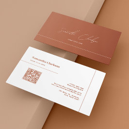 Minimalistisk terracotta-linje och skript QR-kod Visitkort
